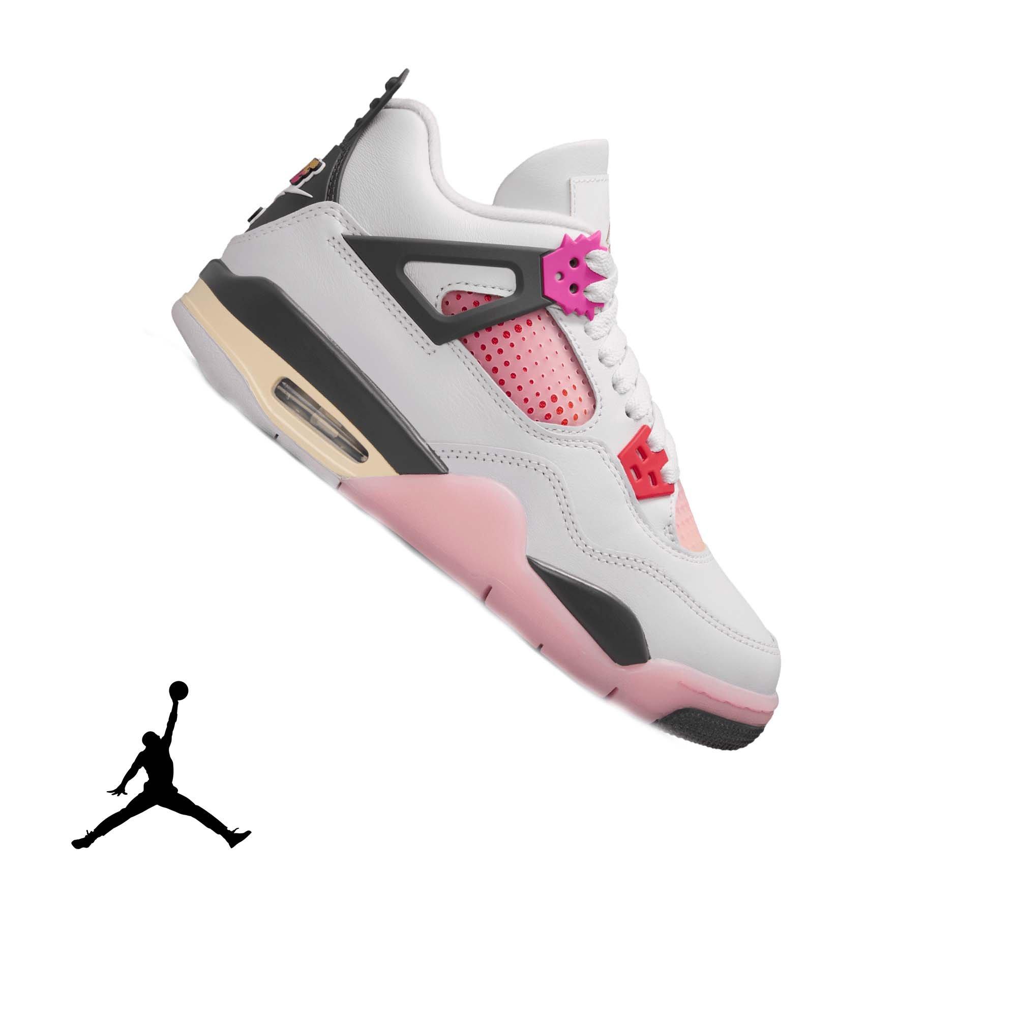 Jordan 4 Retro "Comic" Grade School Kids' Shoe - OFF WHITE/FIRE PINK/ANTHRACITE